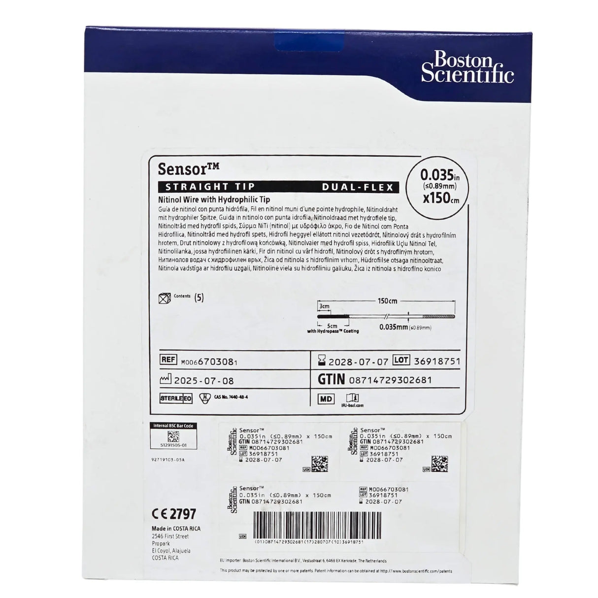 Boston Scientific M0066703081 Nitinol Hydrophilic Guidewire Primis Medical