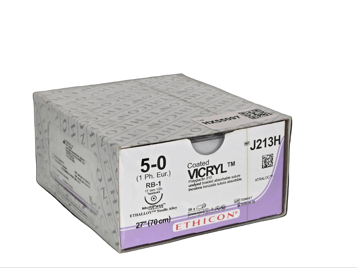 Box of Ethicon Vicryl surgical suture on a white background