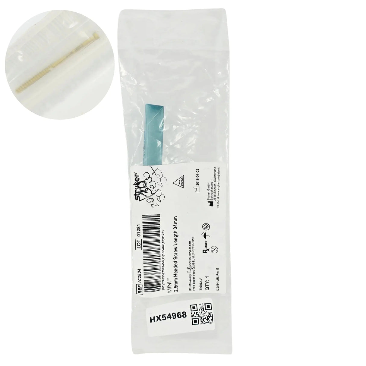 Stryker Mini IC2534 Headed Screw - Orthopedic Bone Fixation Screw Stryker