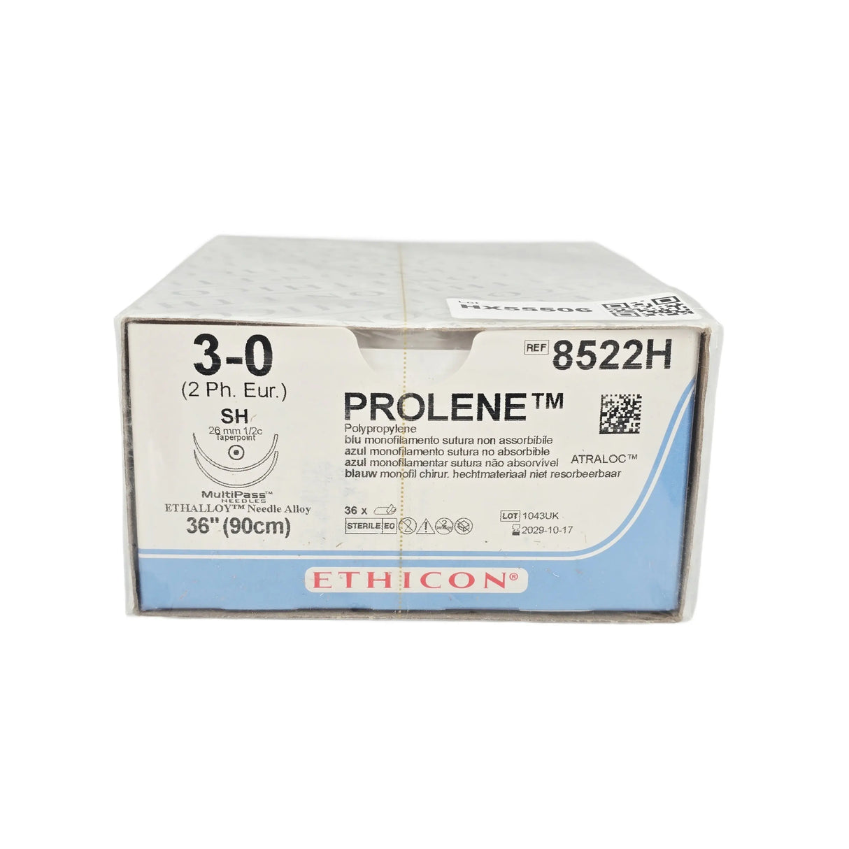 Ethicon 8522H PROLENE Blue Monofilament Non-Absorbable Suture Size 4-0 with FS-2 Needle – Box of 36 Ethicon