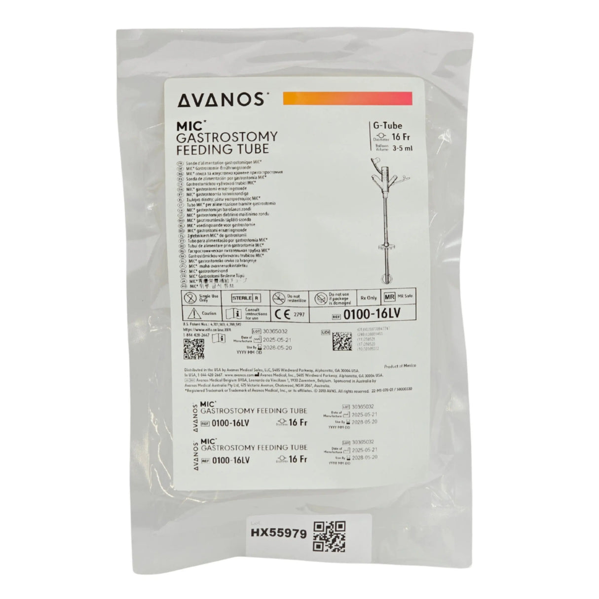 Avanos 94774 MIC Gastrostomy Feeding Tube 16Fr 5mL Balloon 20" Tube – New Avanos
