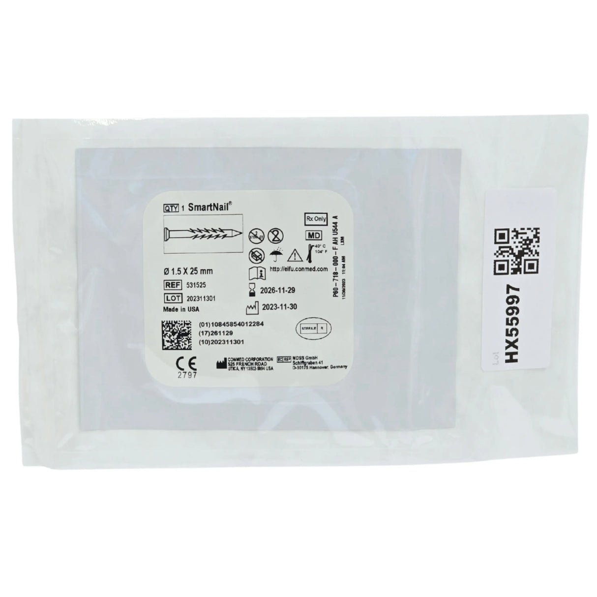 ConMed Linvatec 531525 SmartNail PLA Bioresorbable Fragment Fixation Nail 1.5mm x 25mm – New ConMed