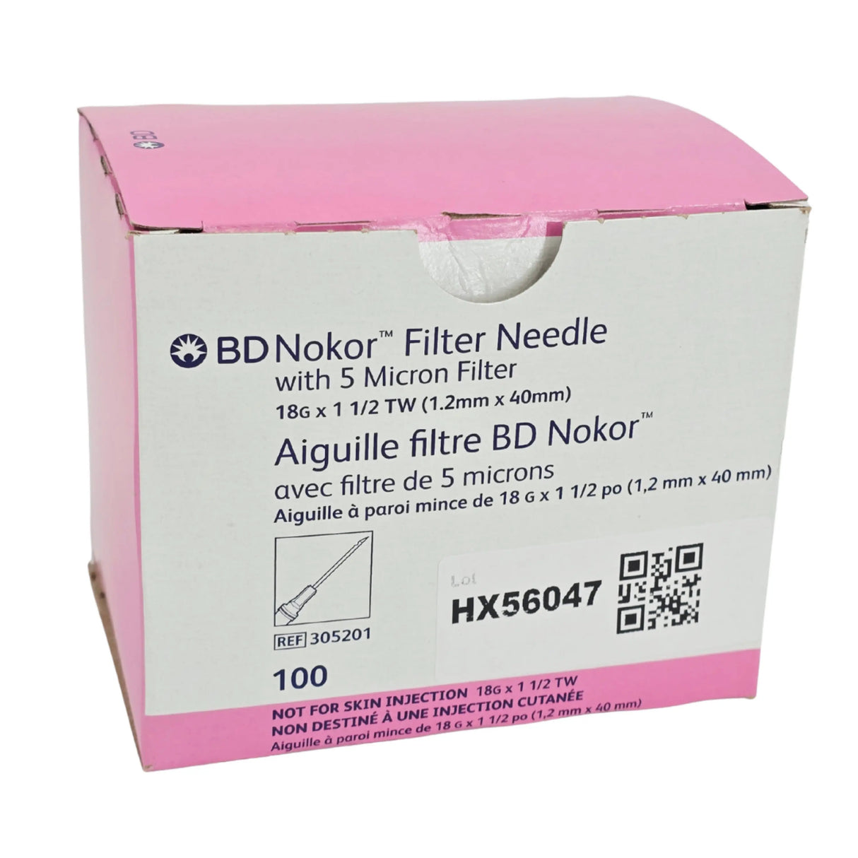 BD 305201 Nokor 5-Micron Filter Needle 18G x 1-1/2" Thin Wall 100/Box - New BD