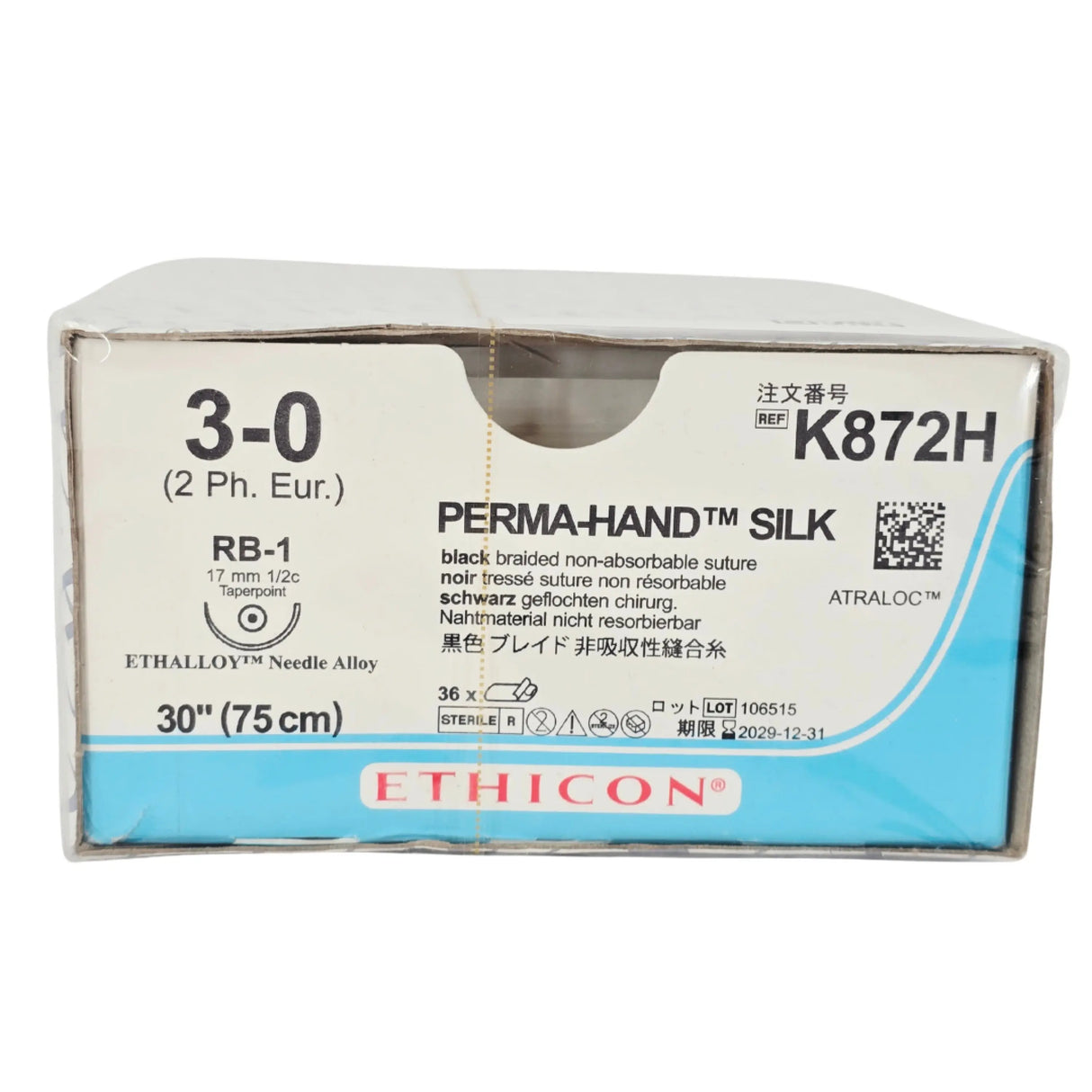 Ethicon K872H Vicryl Cottony Suture Size 2-0 Undyed 30 in CT-1 Needle - Box of 36 - New Ethicon
