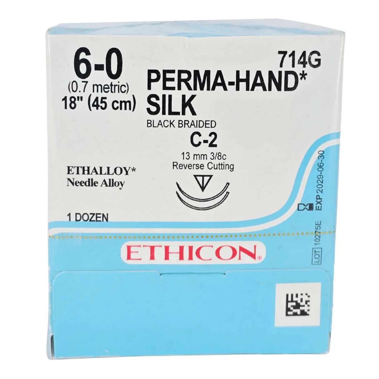 Ethicon 714G PERMA-HAND Silk Suture, 6-0, 18" Ethicon