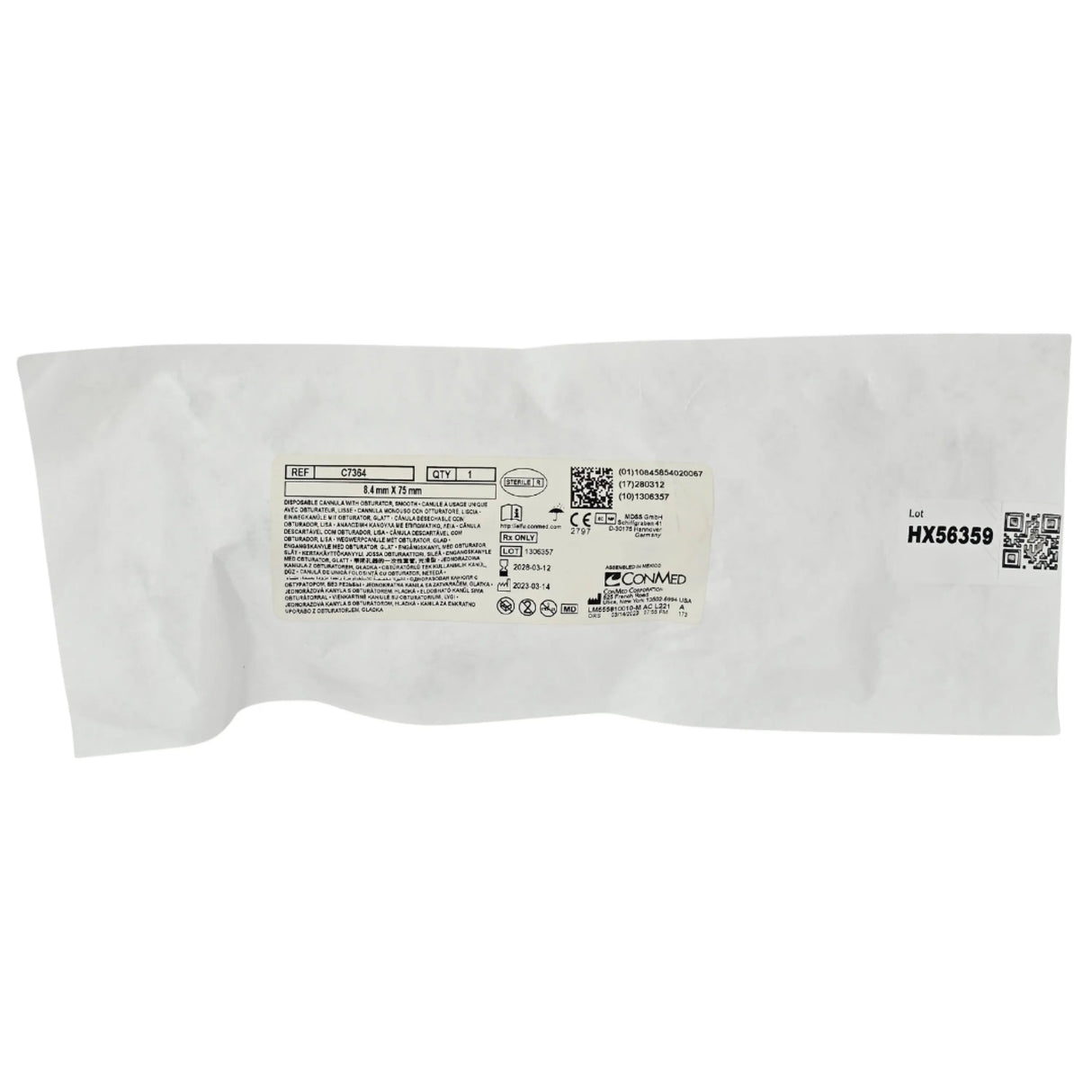 Conmed C7364 Disposable Arthroscopic Cannula with Obturator, Threaded, 8.4 mm x 75 mm - New / Sterile ConMed