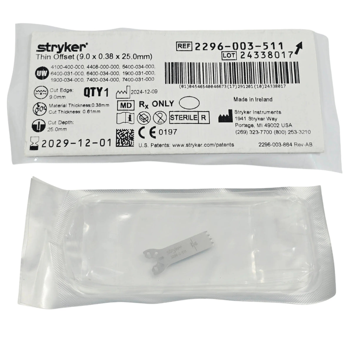 Stryker 2296-003-511 Thin Offset Saw Blade 9.0 x 0.38 x 25mm