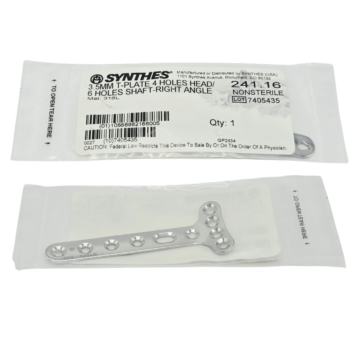 Synthes 241.16 2.7mm Reconstruction Plate (6 Holes, Stainless Steel) - New Synthes