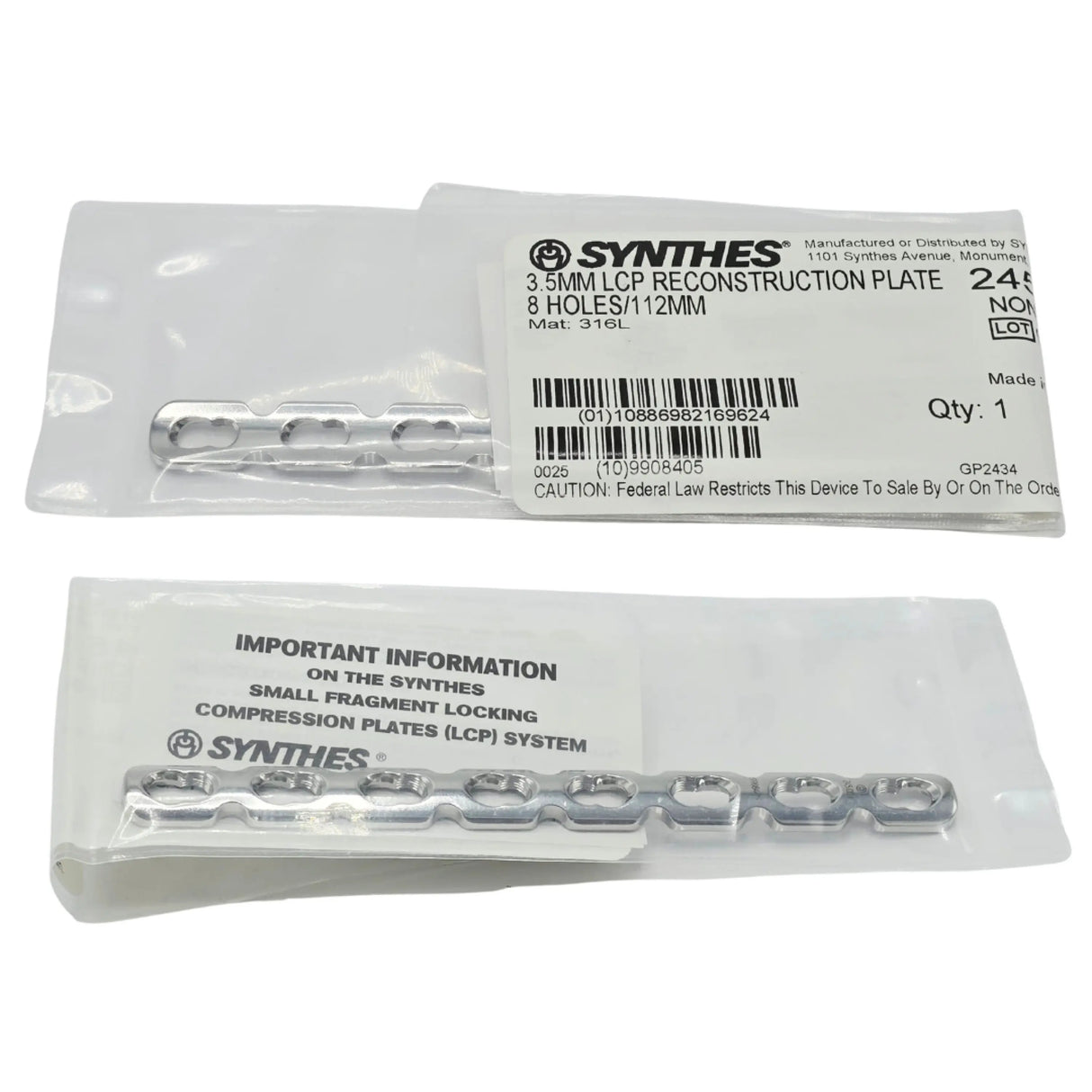 Synthes 245.081 3.5mm LCP Reconstruction Plate (8 Holes, 112mm, Titanium) - New Synthes