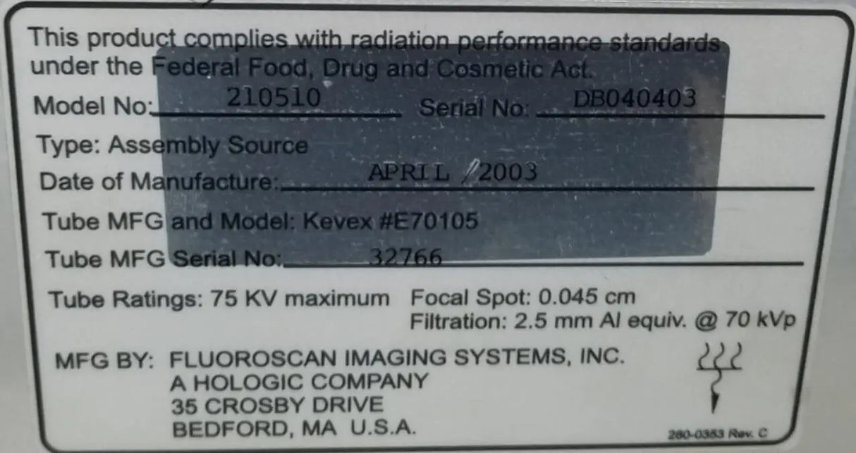 GE Fluoroscan C-Arm 60000 Assembly Source Tube 210510 GE