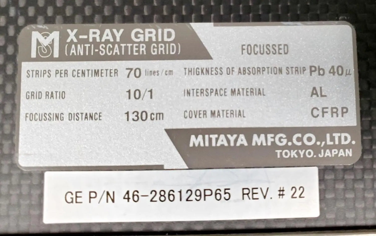 GE 46-286129P65 Discovery XR656 Extended Wall Bucky Anti-Scatter X-Ray Grid GE