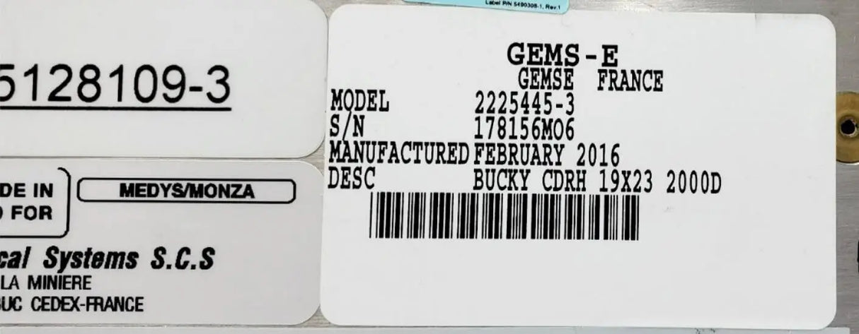 GE 2225445-3 Senographe 2000D Bucky CDRH 19X23 GE