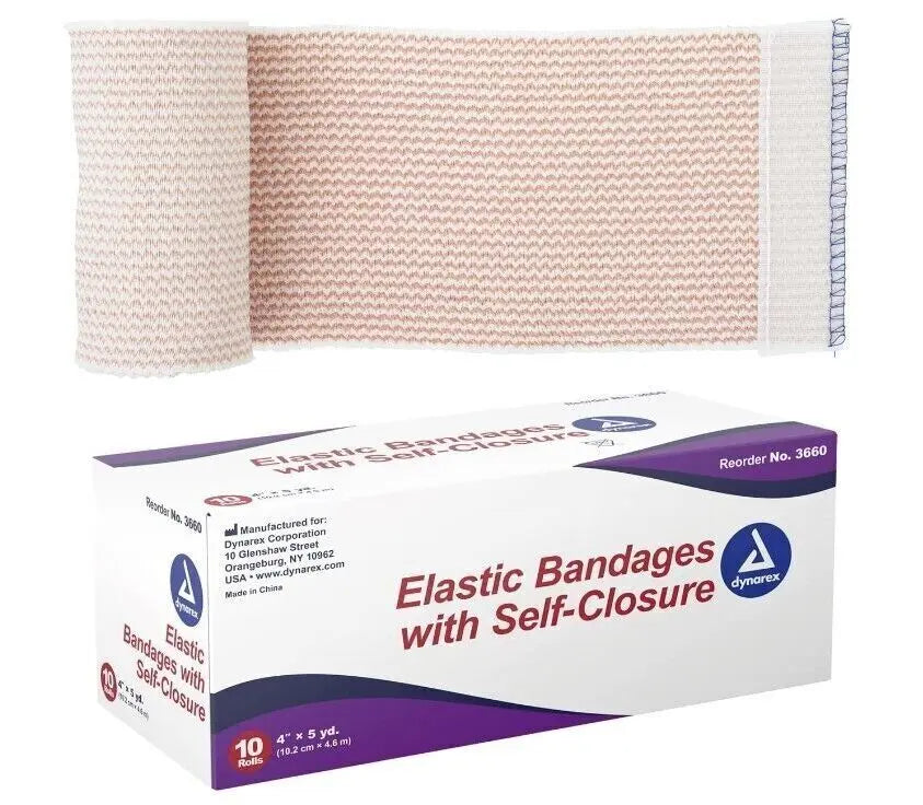 Dynarex 3660 Elastic Bandages with Self-Closure 4" x 5yd Latex Free 10 Box Dynarex