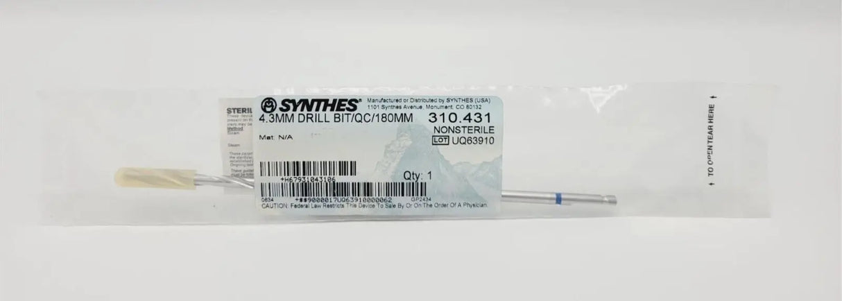 Synthes 310.431 Drill Bit Quick Connect 43mm New 9-1/8" Synthes