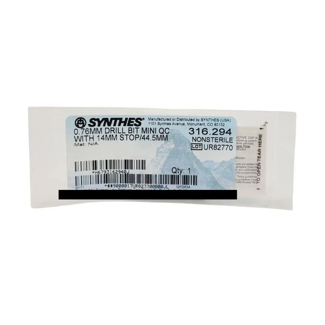 Synthes 316.294 Drill Bit Mini Quick Connect w/ 14mm Stop 44.5mm New Synthes
