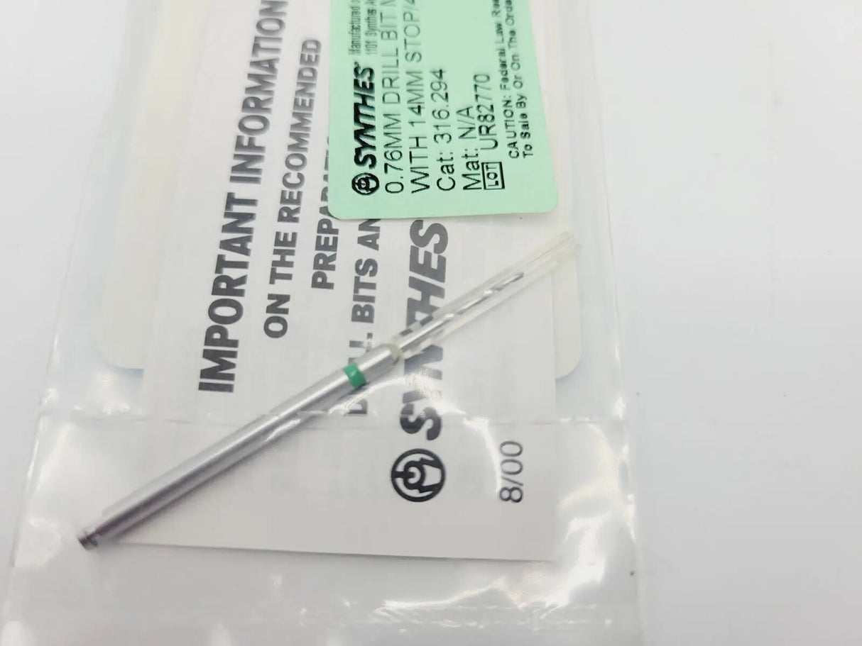 Synthes 316.294 Drill Bit Mini Quick Connect w/ 14mm Stop 44.5mm New Synthes