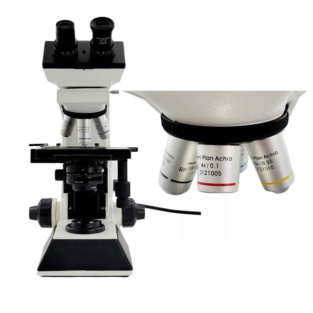 Microscope with Seiler branding on a white background