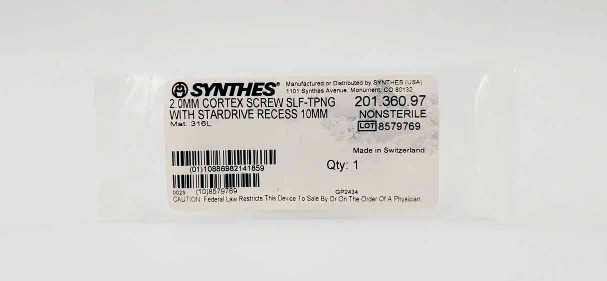 Synthes 201.360.97 2.0mm Cortex Screw Self-tapping with Stardrive Recess 10mm Synthes