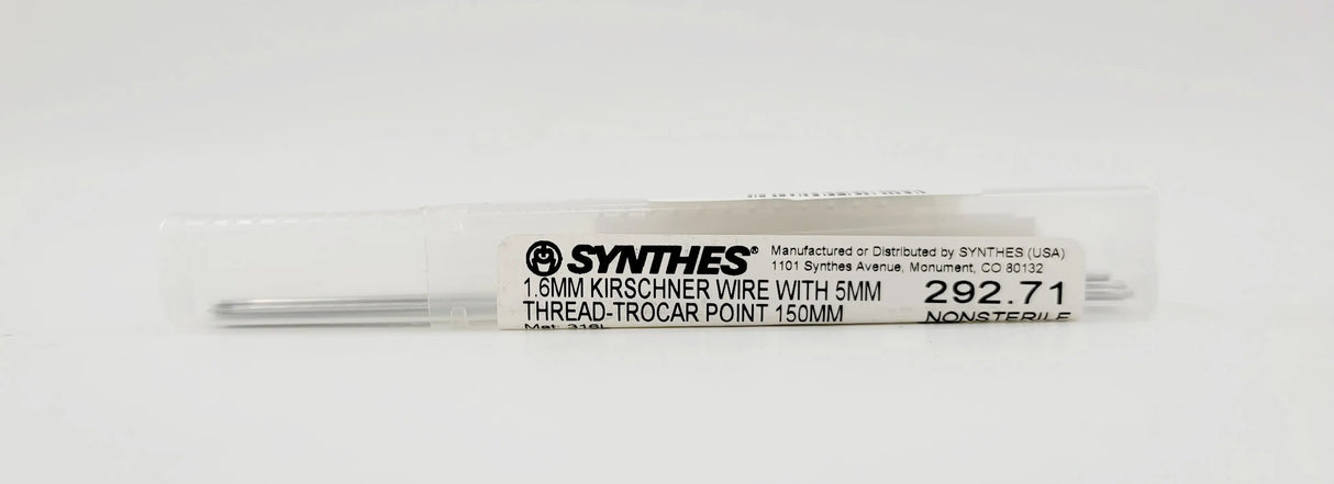 Synthes 292.71 1.6mm Kirschner Wire With 5mm Thread-trocar Point 150mm Synthes