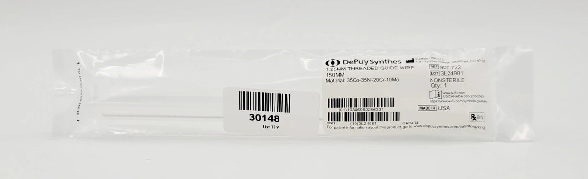 Synthes 900.722 1.25mm Threaded Guide Wire 150mm Synthes