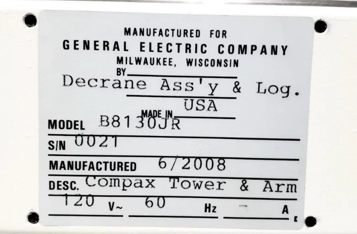 GE B8130JR Proteus XR/A Rad Room Compax Tower & Arm GE