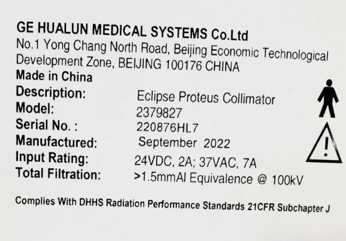 GE 2379827 Proteus Rad Room Eclipse Collimator DOM: 9-2022 GE