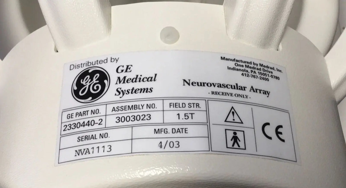 GE Medrad 2330440-2 Signa 1.5T Neurovascular Array MRI Coil Certified GE