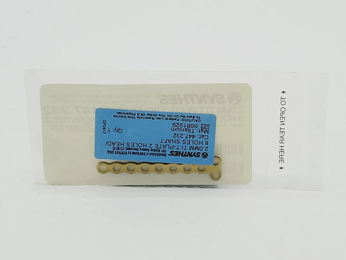 Synthes 447.232 2.0mm TI T-Plate 2 Holes Head/ 8 Holes Shaft Synthes