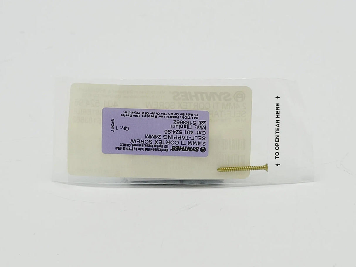 Synthes 401.524.96 2.4mm TI Cortex Screw Self-Taping 24mm Synthes