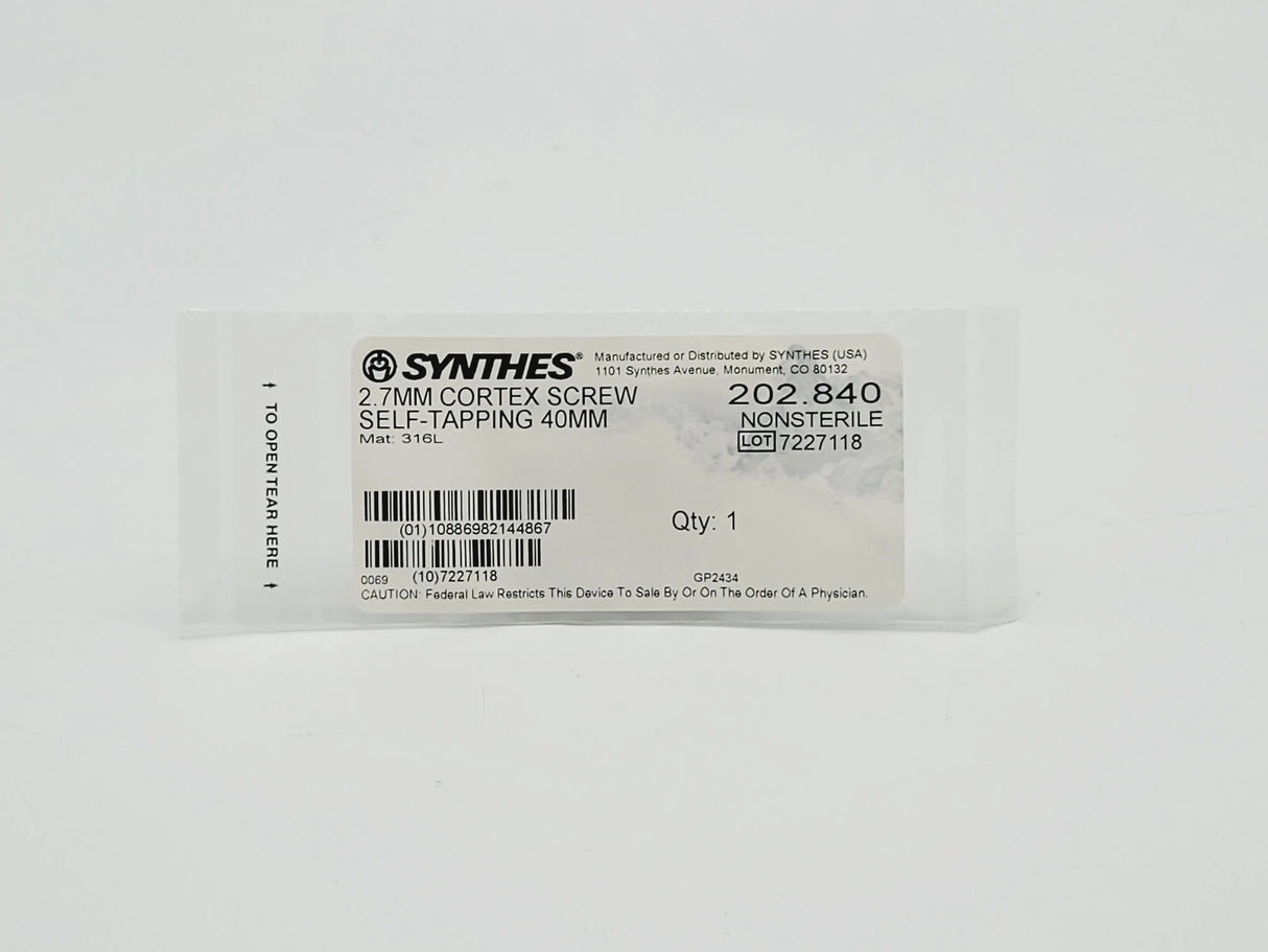 Synthes 202.840 2.7mm Cortex Screw Self-tapping 40mm Synthes