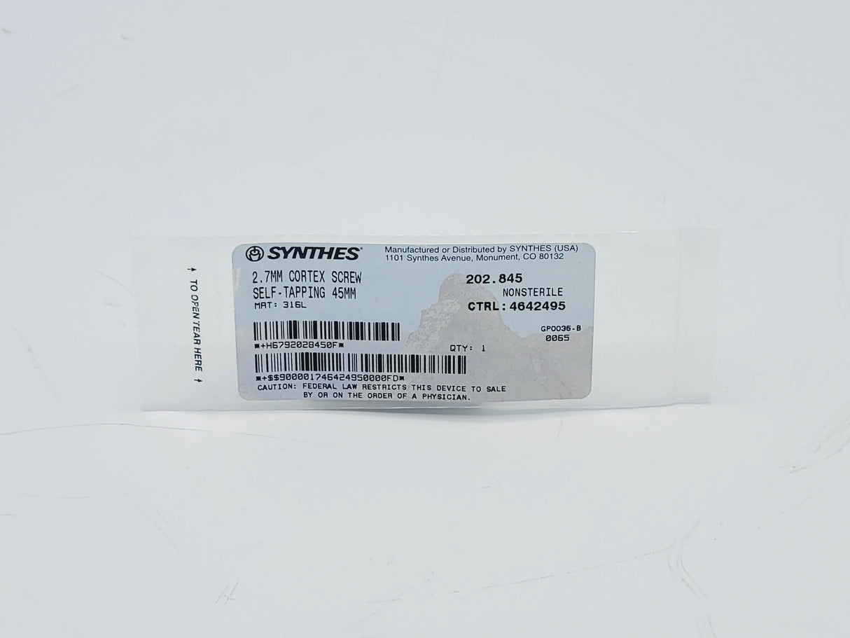 Synthes 202.845 2.7mm Cortex Screw Self-tapping 45mm Synthes