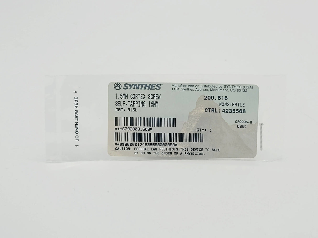 Synthes 200.816 1.5mm Cortex Screw Self-tapping 16mm Synthes
