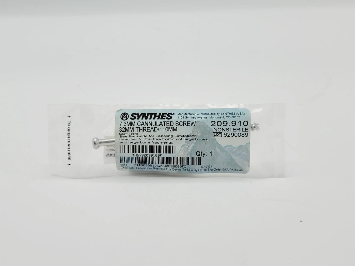 Synthes 209.910 7.3mm Cannulated Screw 32mm Thread/110mm Synthes