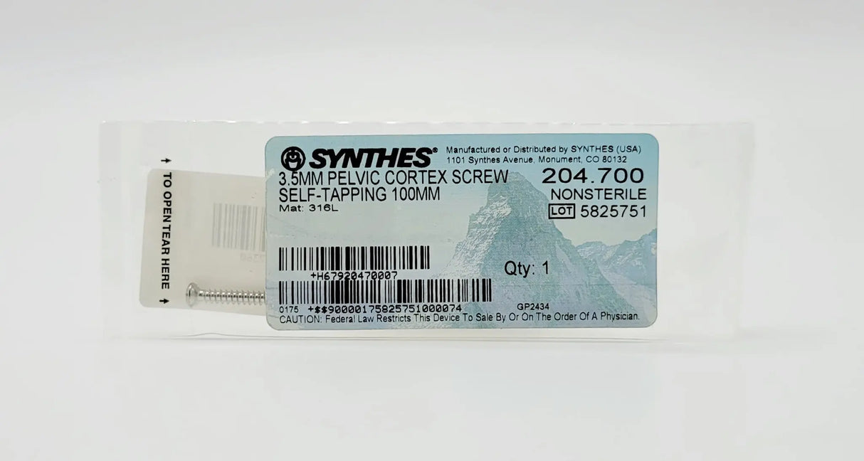 Synthes 204.700 3.5mm Pelvic Cortex Screw Self-Tapping 100mm Synthes