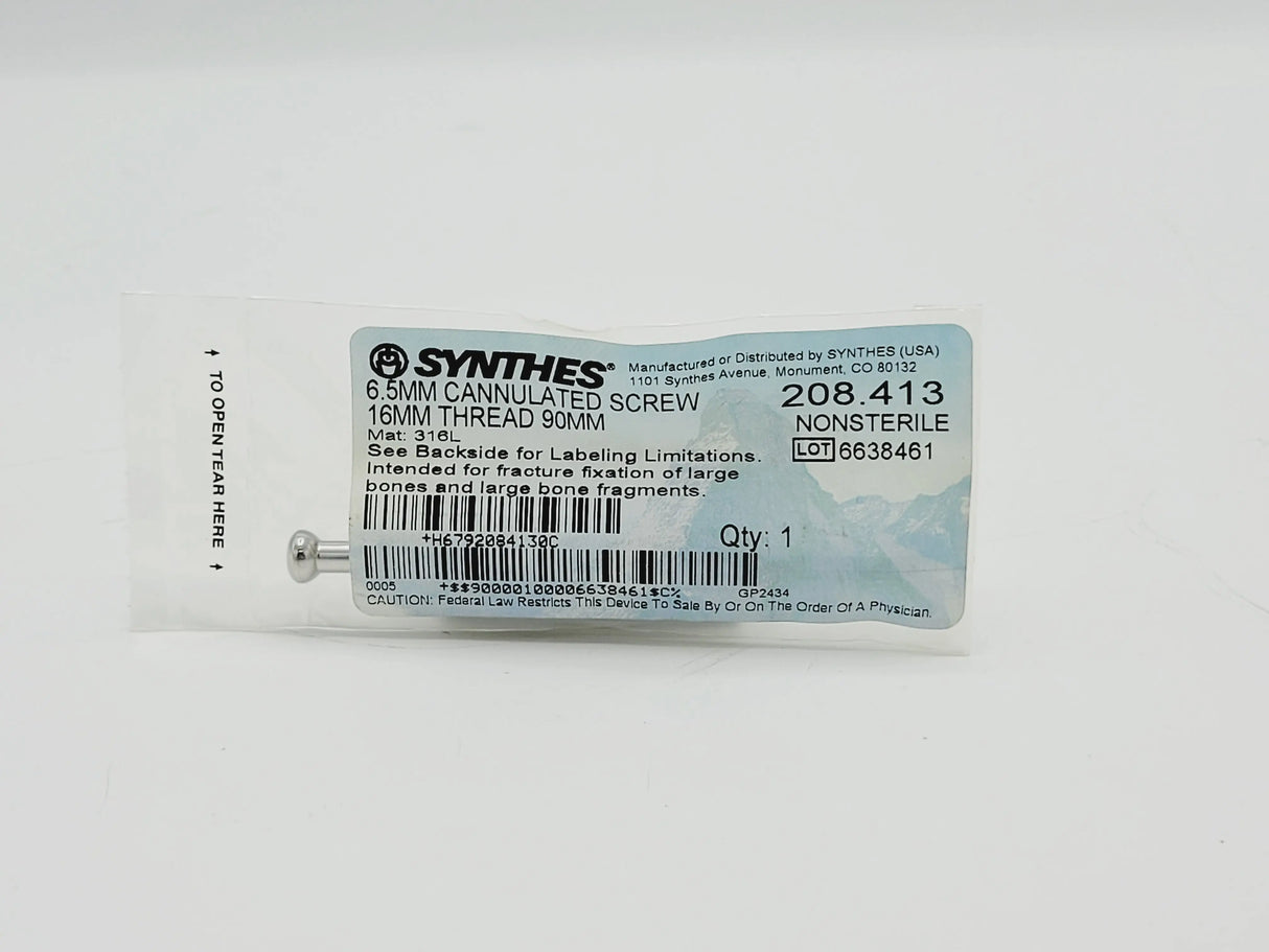 Synthes 208.413 6.5mm Cannulated Screw 16mm Thread 90mm Synthes