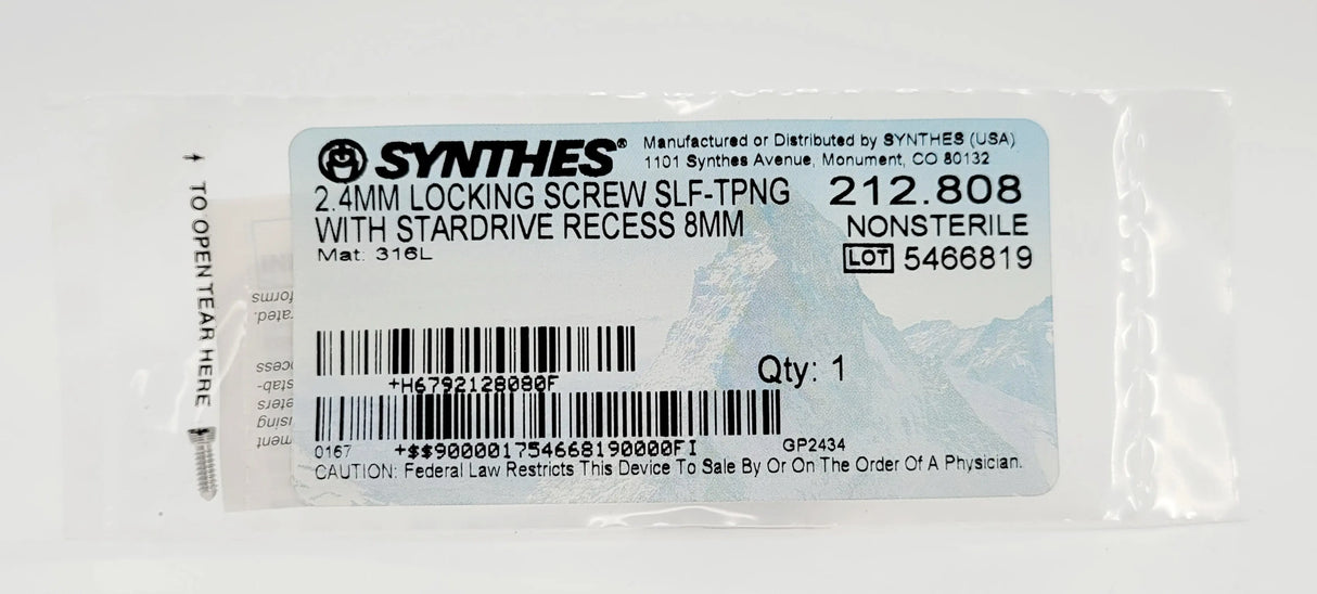 Synthes 212.808 2.4MM LOCKING SCREW SLF-TPNG WITH STARDRIVE RECESS 8MM Synthes