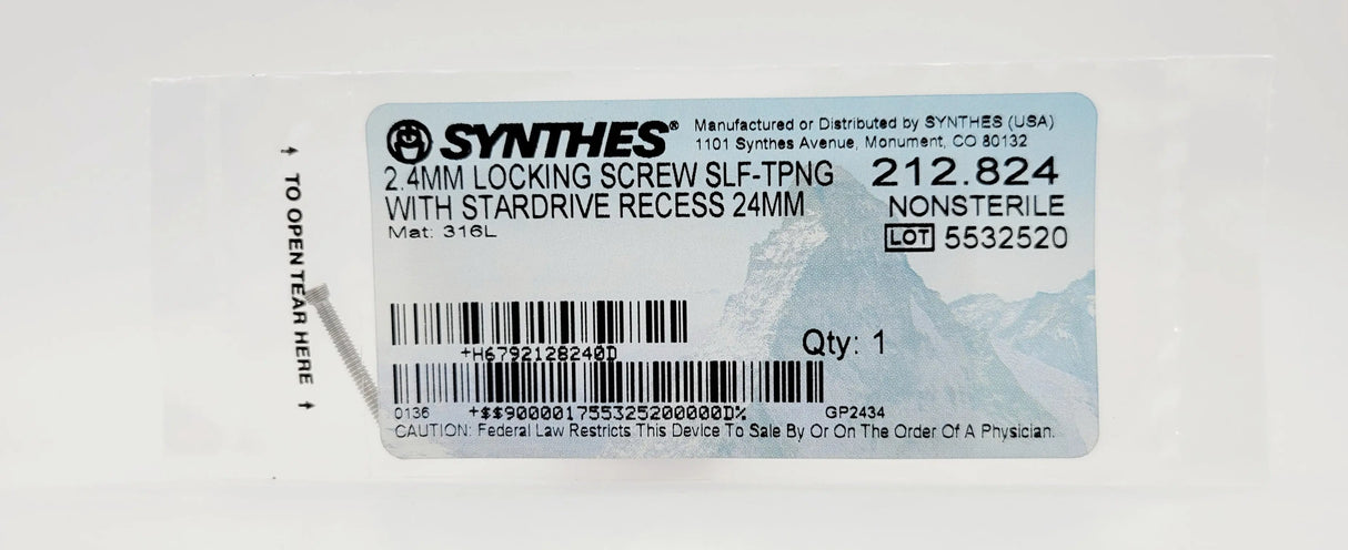 Synthes 212.824 2.4MM LOCKING SCREW SLF-TPNG WITH STARDRIVE RECESS 24MM Synthes