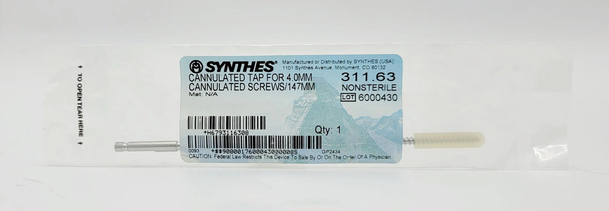 Synthes 311.63 Cannulated Tap For 4.0mm Cannulated Screws/147mm Synthes