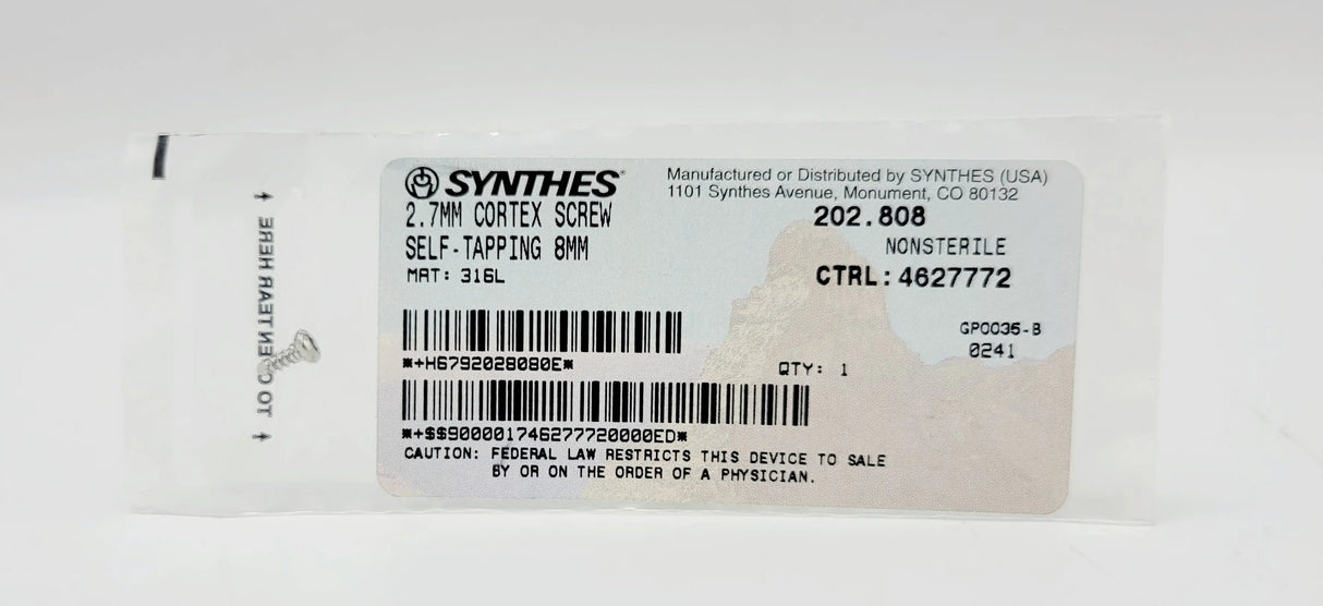 Synthes 202.808 2.7MM CORTEX SCREW SELF-TAPPING 8MM Synthes