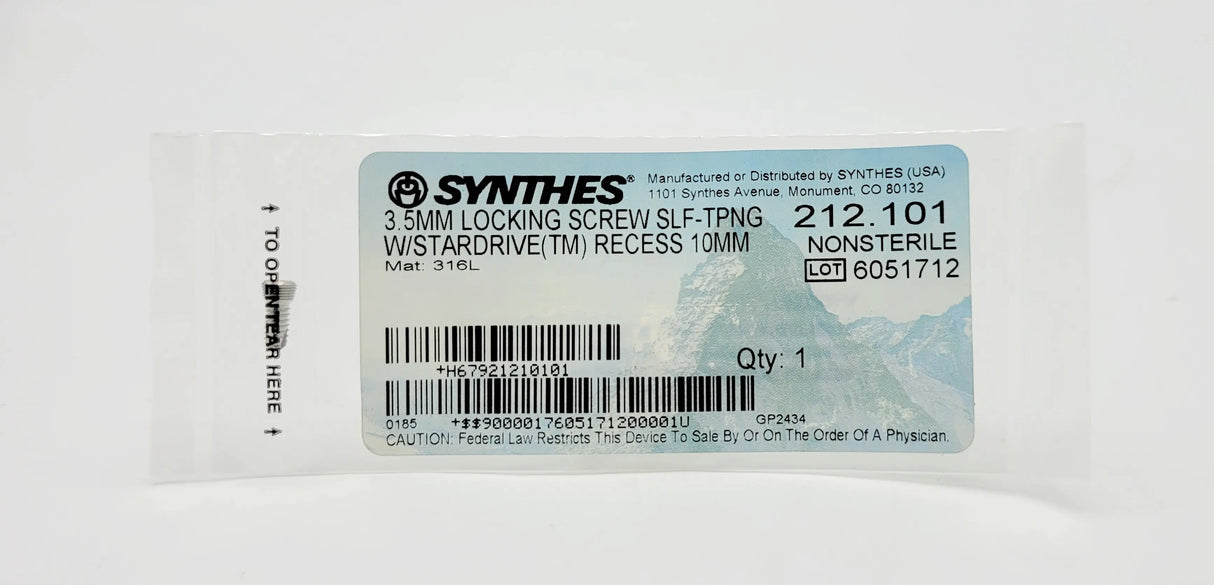 Synthes 212.101 3.5mm Locking Screw Self-tapping W/Stardrive(tm) Recess 10mm Synthes