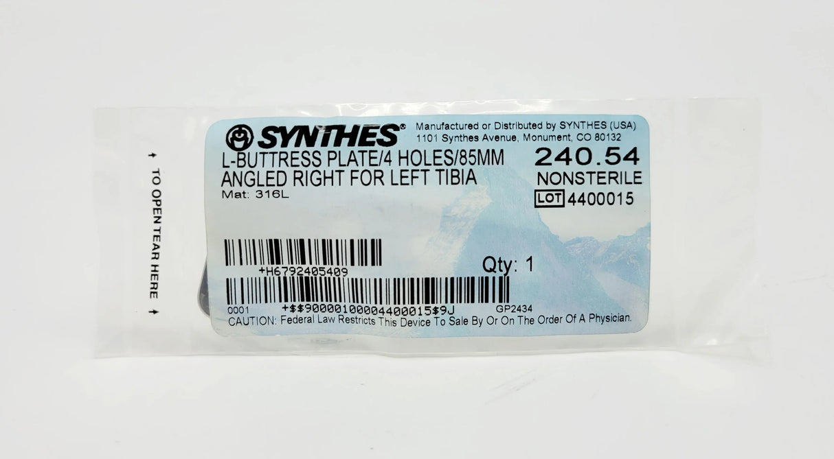 Synthes 240.54 L-buttress Plate/4 Holes/85mm Angled Right For Left Tibia Synthes