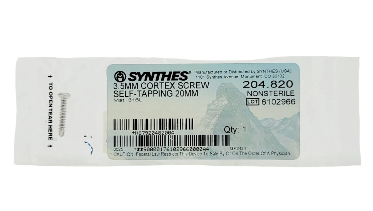 Synthes 204.820 3.5MM CORTEX SCREW SELF-TAPPING 20MM Synthes