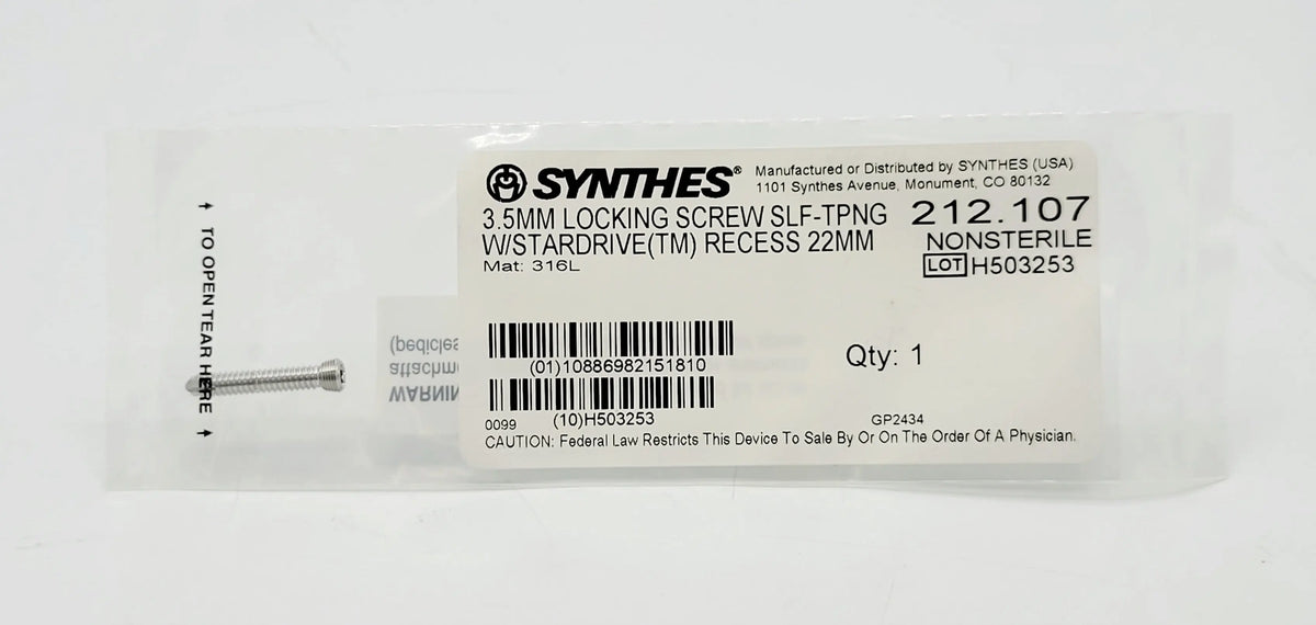 Synthes 212.107 3.5mm Locking Screw 22mm T15 StarDrive