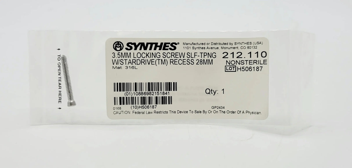 Synthes 212.110 3.5MM LOCKING SCREW SELF-TAPPING W/STARDRIVE(TM) RECESS 28MM Synthes