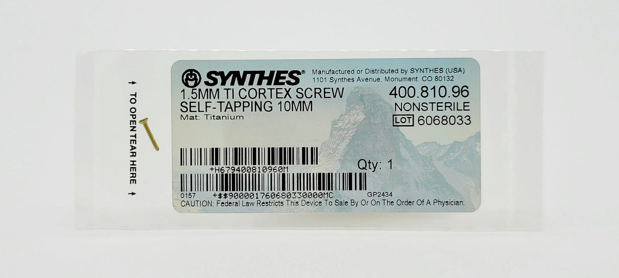 Synthes 400.810.96 1.5MM TI CORTEX SCREW SELF-TAPPING 10MM Synthes