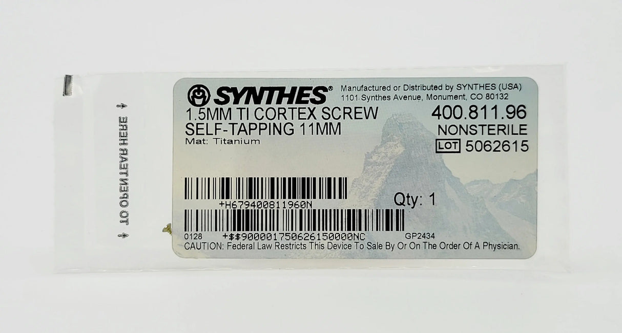 Synthes 400.811.96 1.5MM TI CORTEX SCREW SELF-TAPPING 11MM Synthes