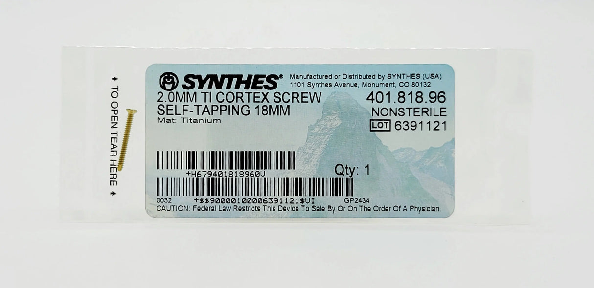 Synthes 401.818.96 2.0MM TI CORTEX SCREW SELF-TAPPING 18MM Synthes