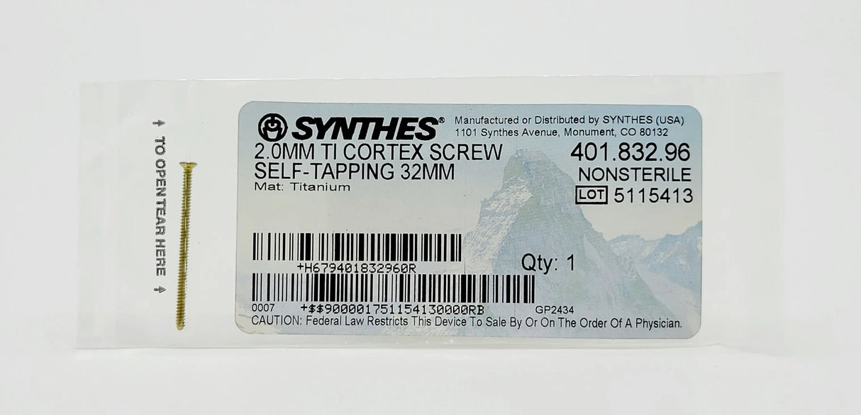 Synthes 401.832.96 2.0MM TI CORTEX SCREW SELF-TAPPING 32MM Synthes