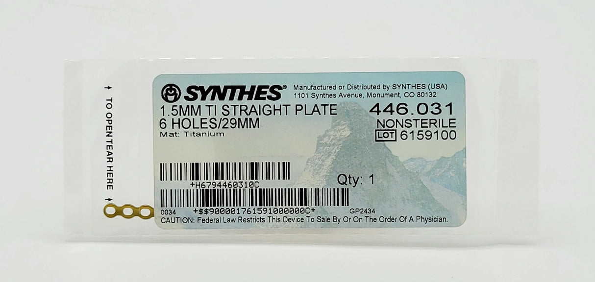 Synthes 446.031 1.5MM TI STRAIGHT PLATE 6 HOLES/29MM Synthes