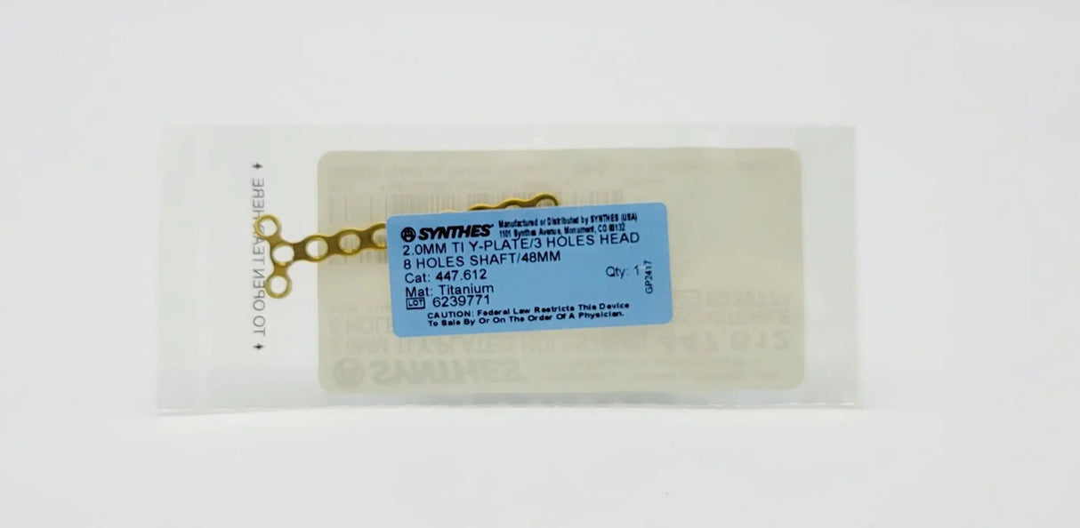 Synthes 447.612 2.0mm TI Y-Plate 3 Holes Head 8 Holes Shaft 48mm Synthes